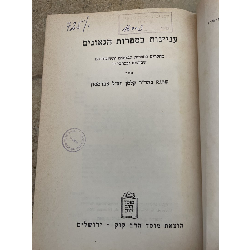עניינות בספרות הגאונים - אברמסון