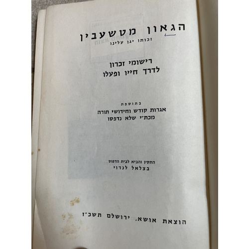 הגאון מטשעבין - רישומי זכרון לדרך חייו ופעלו
